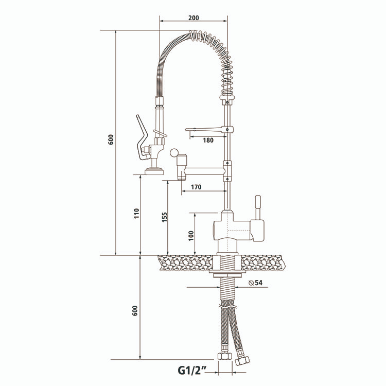 GRIFO INDUSTRIAL DE ALTURA 600 mm. GDM2C-60 S1 - Imagen 2
